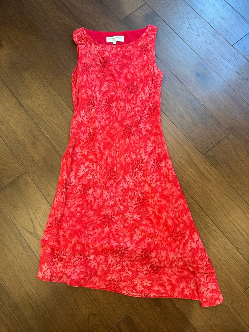 Donna Ricco Asymmetrical Red-Pink Patterned Dress Petite 4P - C31-004